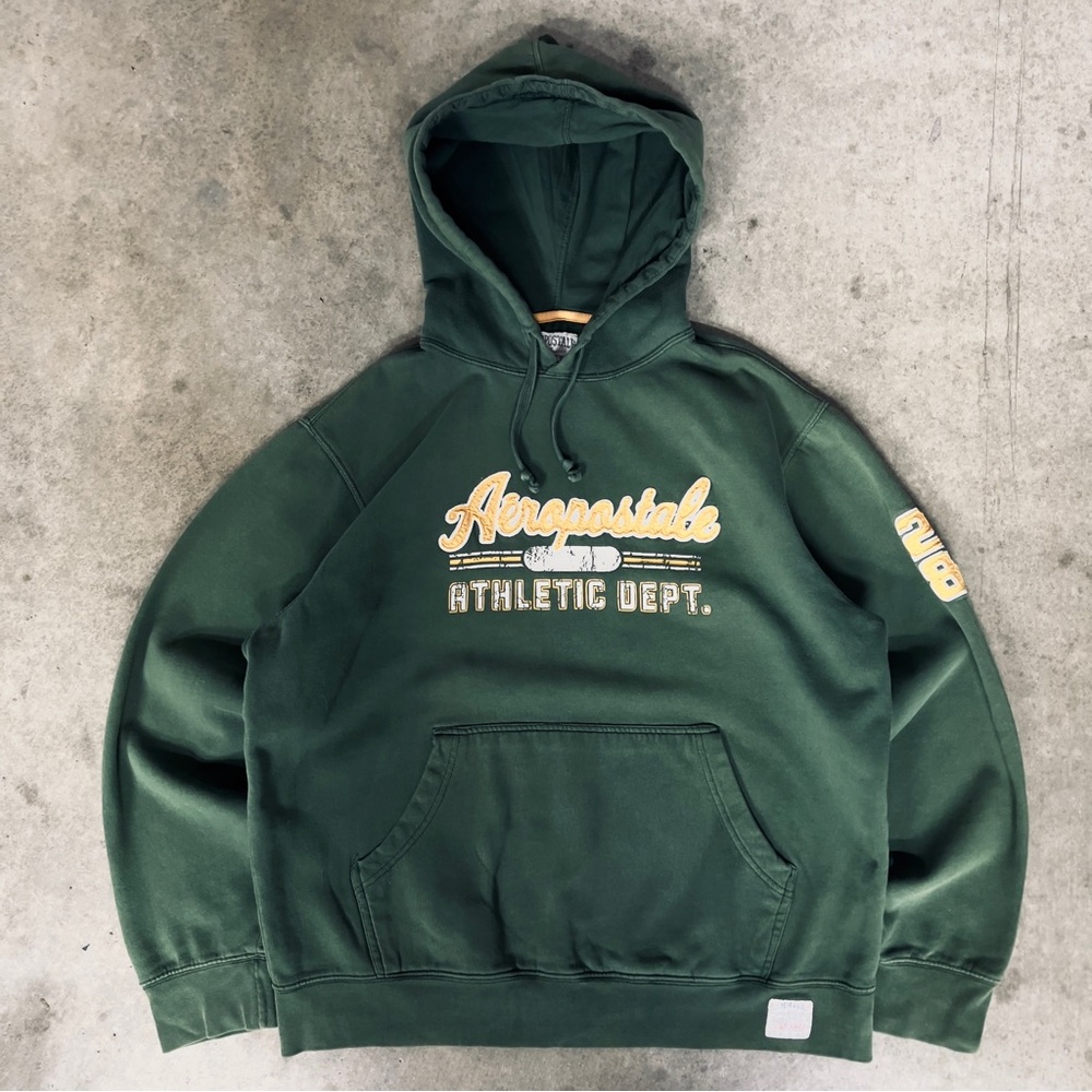 Y2k Vintage 2000s Green Embroidered Aeropostale Athletic Pullover Hoodie